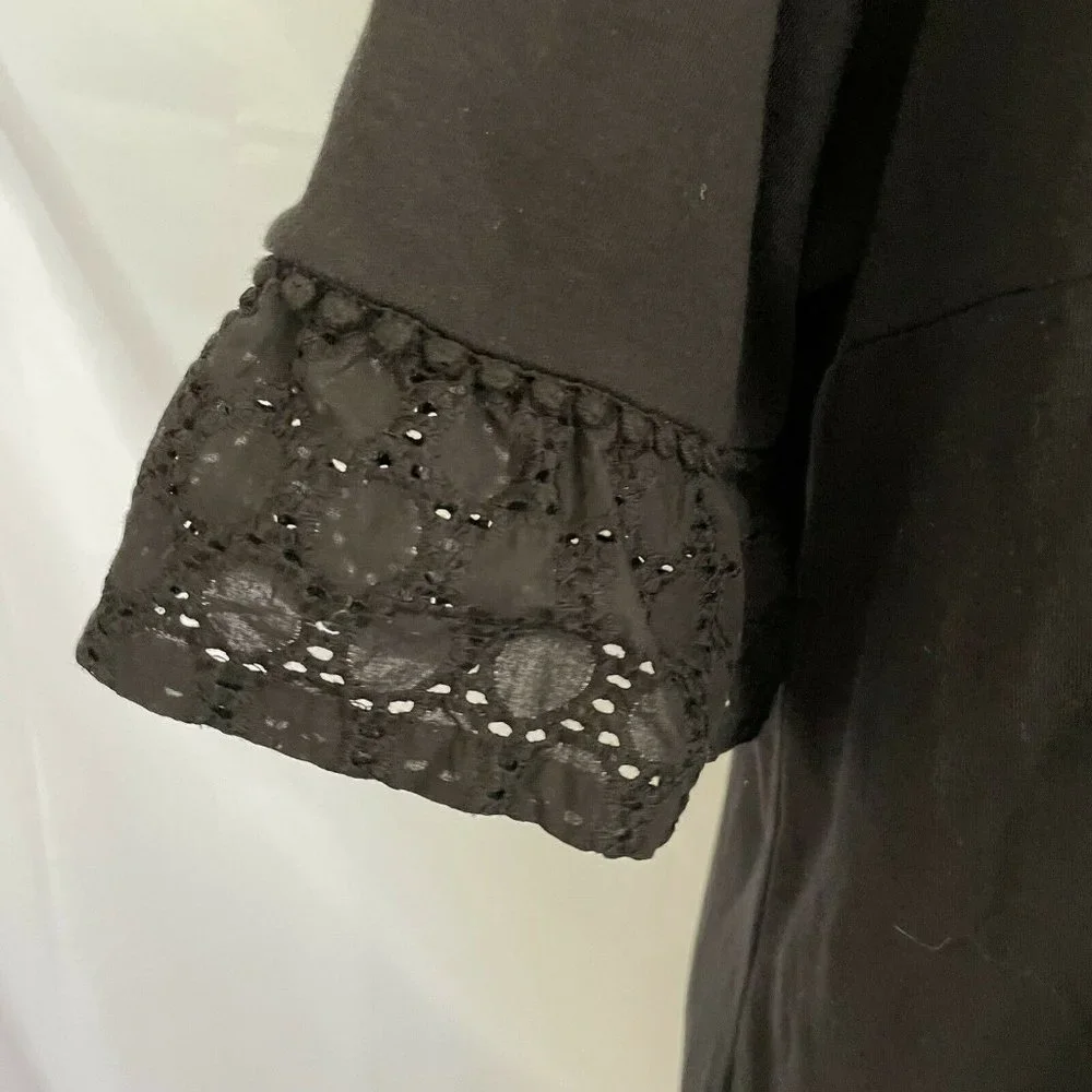 Talbots X Plus Women's Black Shift Dress Eyelet Ruffle Short Sleeve - Picture 3 of 7